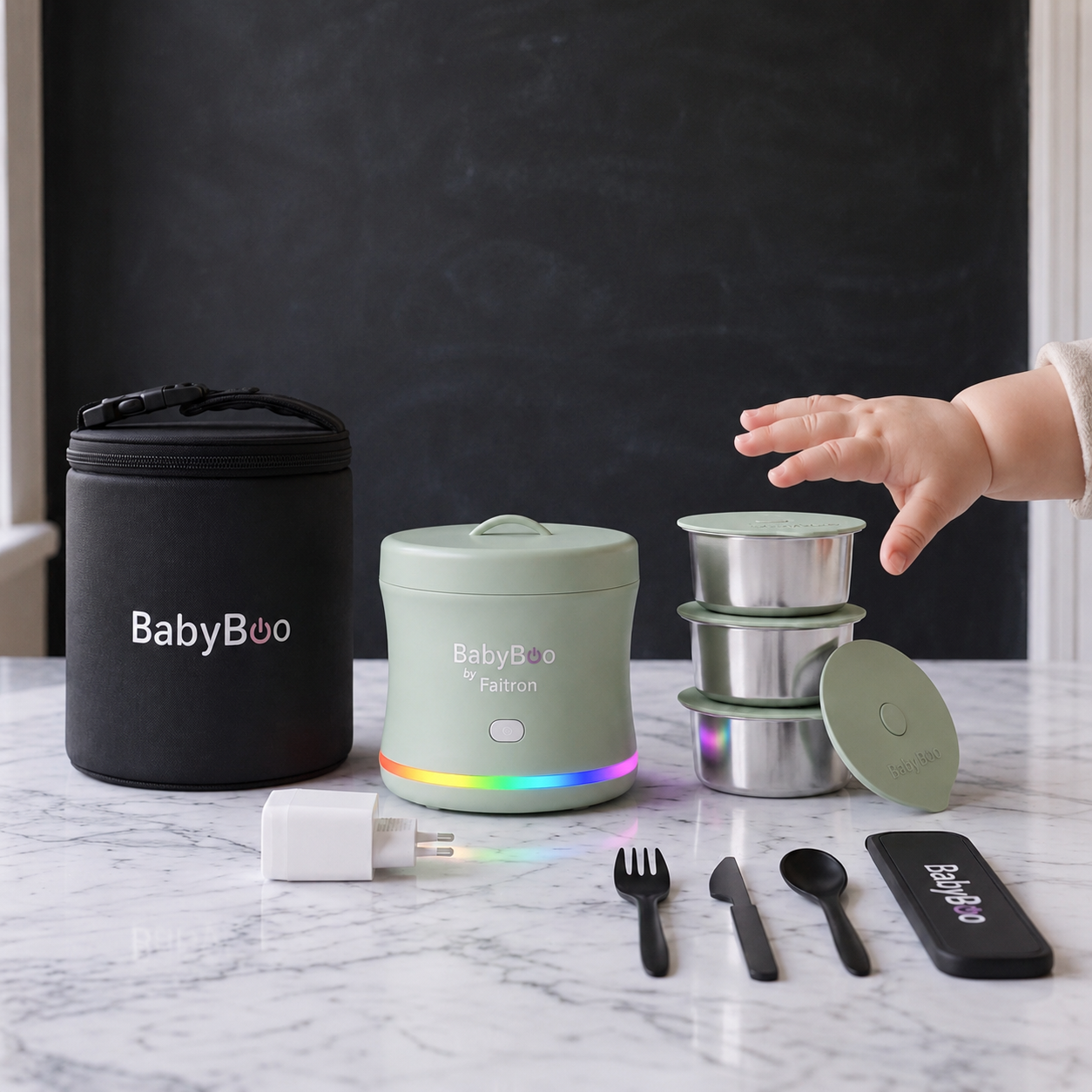 BabyBoo Essentials Bundle – Babybreiwärmer Set, Babybrei Überall Erwärmen Ohne Mikrowelle, Edelstahl