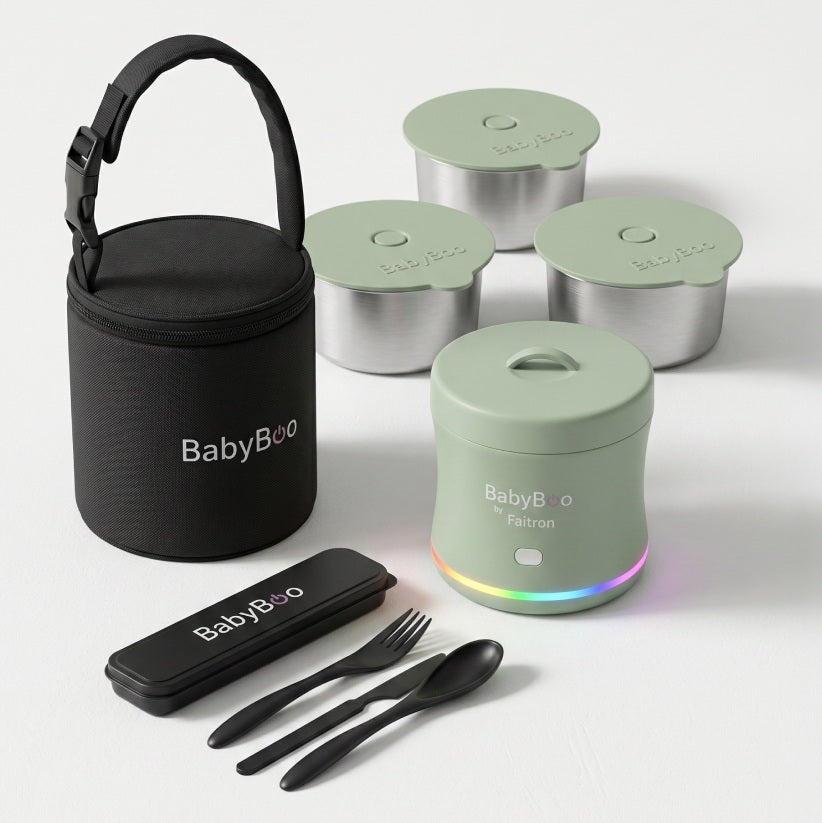 BabyBoo Babybrei Starter-Set – Tragbarer Breiwärmer, Warme Mahlzeit Unterwegs in 5 Minuten, Ohne Mikrowelle