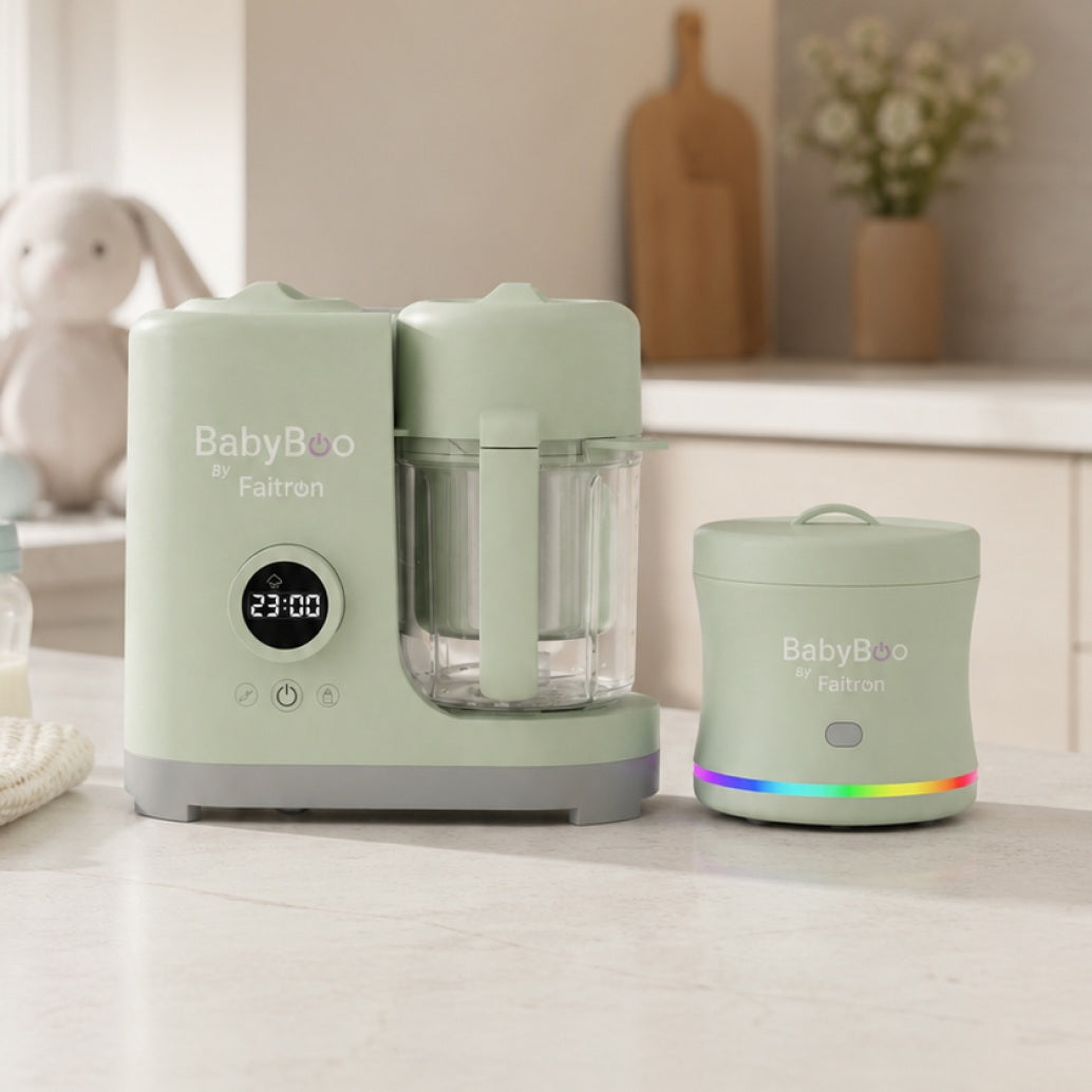 BabyBoo MEGA Bundle – Komplettes Babynahrung-System, Zubereiter + Breiwärmer, Dampfgaren, Mixen, Sterilisieren